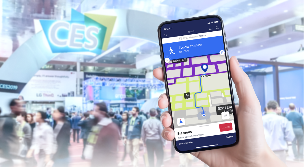 Pointr event mapping app on a smartphone at CES